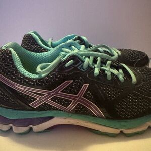 ASICS Women's Black and Aqua Athletic Shoes
